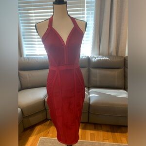 Burgundy bandage fitted dress